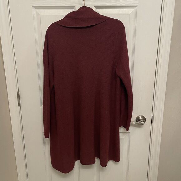 Eileen Fisher Womens Burgundy Italian Yarn Open Front Cardigan Sweater L - Picture 4 of 5